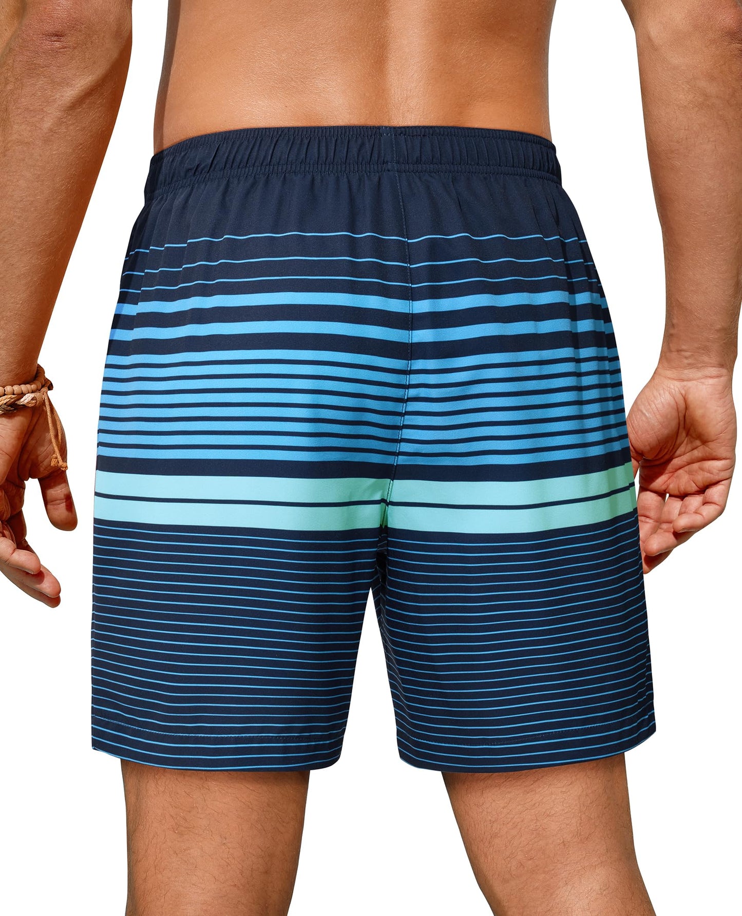 Gleeease Mens Swim Trunks 7 Inch Mens Bathing Suit with Mesh Liner 7 Inch Stretch Quick Dry Lined Pockets Drawstring Funny Beach Swimming Pool Surf Holiday Striped Large Swim Trunks