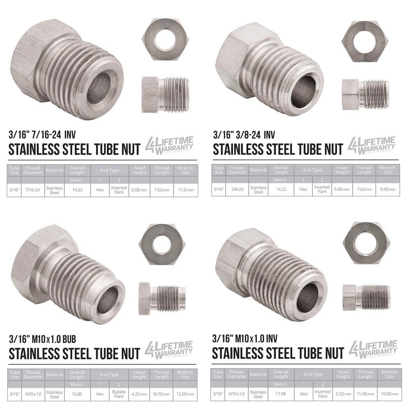 4LifetimeLines – 3/16" x 25' Stainless Steel Brake Line Kit | 316L Marine-Grade Tubing with 16 SAE Fittings | Corrosion & Rust Resistant | 15,310 PSI | Universal Fit for Cars & Trucks