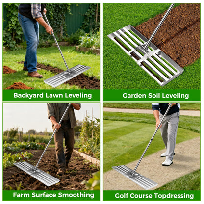 30" x 10" Lawn Leveling Rake, Heavy Duty 304 Stainless Steel Lawn Leveler