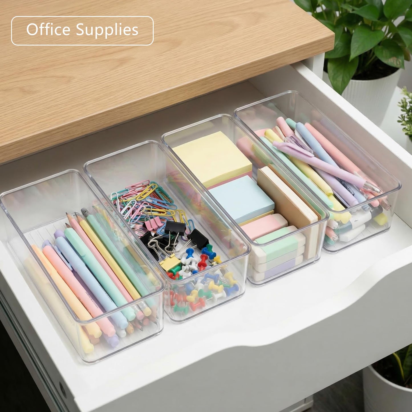 Qilinba 8 PACK Drawer Organizer Bins Bathroom Deep Drawer Organizer Tray for Cutlery Vanity Make-up, Clear Stackable Storage Bins for Kitchen Cabinet Closet Counter Organization and Storage
