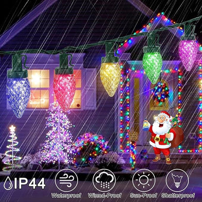 C7 LED Christmas String Lights, 30 FT 50 Colorful Strawberry LED Bulbs, Hanging C7 Christmas Lights Indoor Outdoor for Xmas Tree Holiday Garden Patio Backyard Decor, Multicolor