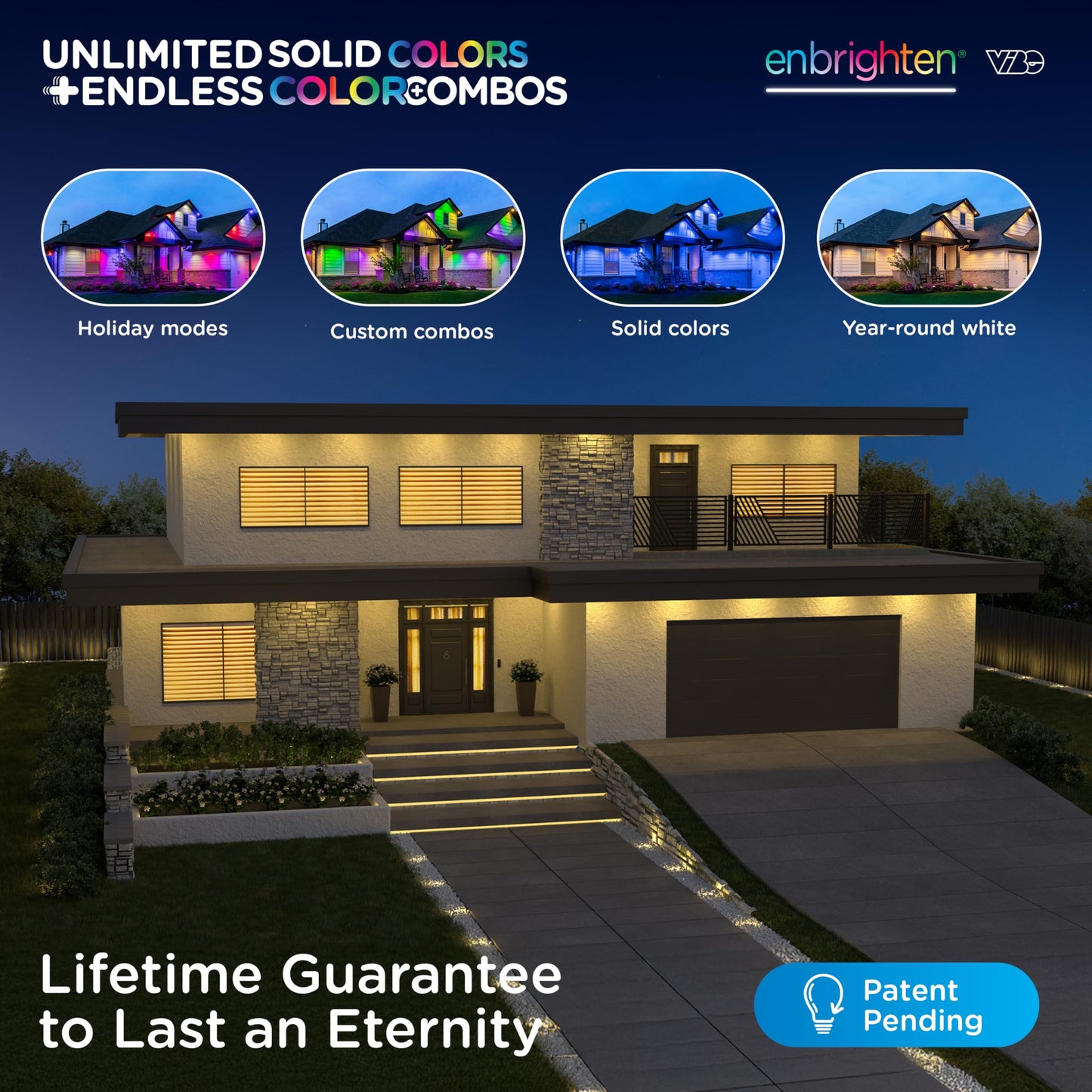 Enbrighten Eternity Accent Permanent Outdoor Lights, 150ft with 36 RGBWIC LED Lights, App‑Controlled, Cuttable, Christmas, Accent & Year‑Round Eave Lighting, Works with Alexa & Google Home, 85716
