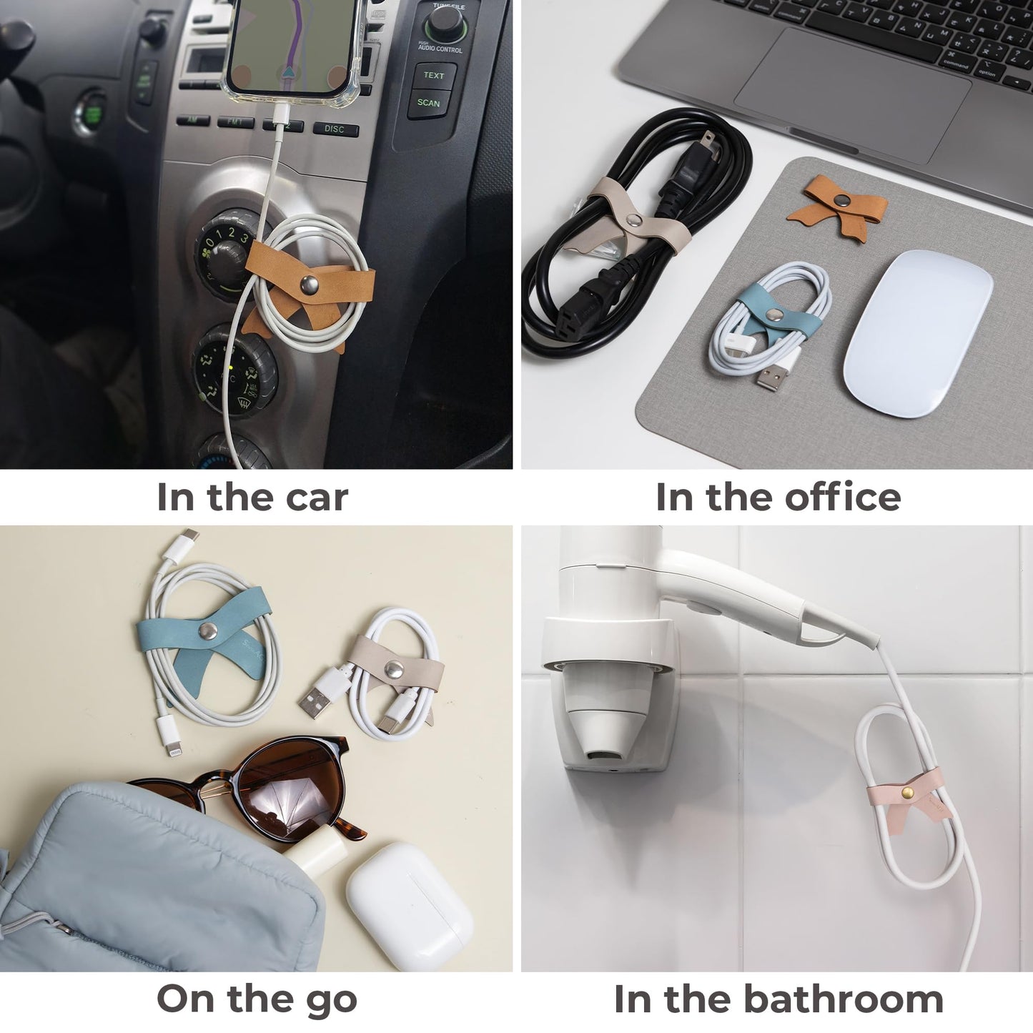 SenseAGE 5 Pack Cord Organizer, Bow Cord Keeper, Cable Organizer USB Holder, Leather Cable Management, Cable Straps, Earphone Winder, Storage Straps for Electronics, Earbuds (Baby Blue, Big)