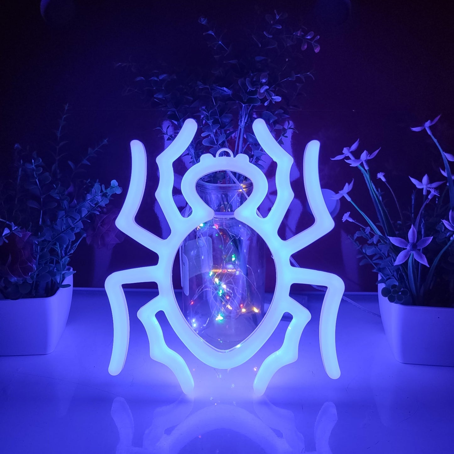 JYWJ Spider Double Sided Neon Signs,USB or 3-AA Battery Powered Neon Light,LED Desktop Wall Decoration,Various Parties,Decoration Of Business Premises (Blue)