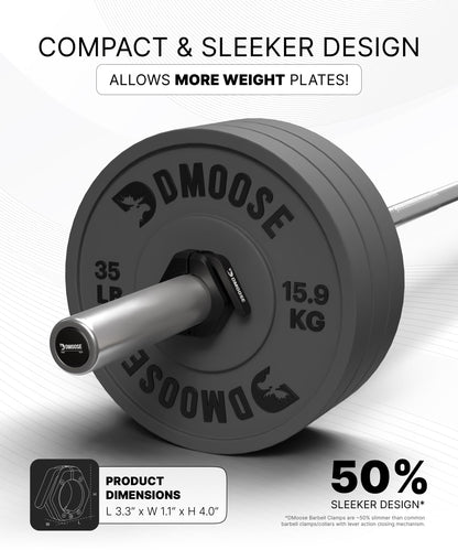 DMoose Fitness Barbell Clips 2" (Pair) - Quick Release Olympic Barbell Clamps with Anti Slip TPR Lining - Barbell Collars for Secure Weightlifting & Powerlifting (Black - Non Magnetic)