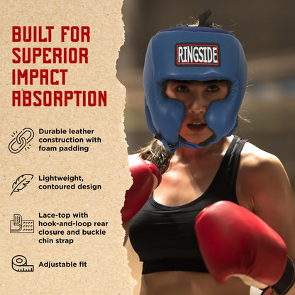 Ringside Competition Boxing Headgear, USA Boxing-Approved Leather Headgear with Cheek Protection, Great for MMA, Muay Thai, Kickboxing, and Training, Ideal for Men and Women, USA/Mexico, XL