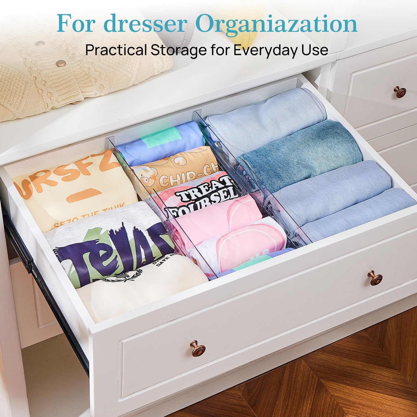 Vtopmart 12 Pack Drawer Dividers for Clothes, 4" High 10.2"-16.5" Adjustable Expandable Dresser Drawer Organizer, Clear Plastic Separators for Dresser, Baby Clothing, Underwear, Cosmetic, Toiletries