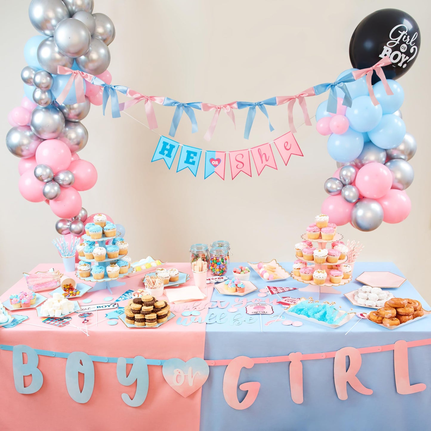 Eanjia Gender Reveal Bow Knot Garland |6ft Gender Reveal Party Decor with 3ft Extend Ribbon Pre-Assembled Satin Ribbon Banners with Baby Pink/Blue Bows Baby Shower No DIY Needed (Pink & Blue, 6ft)