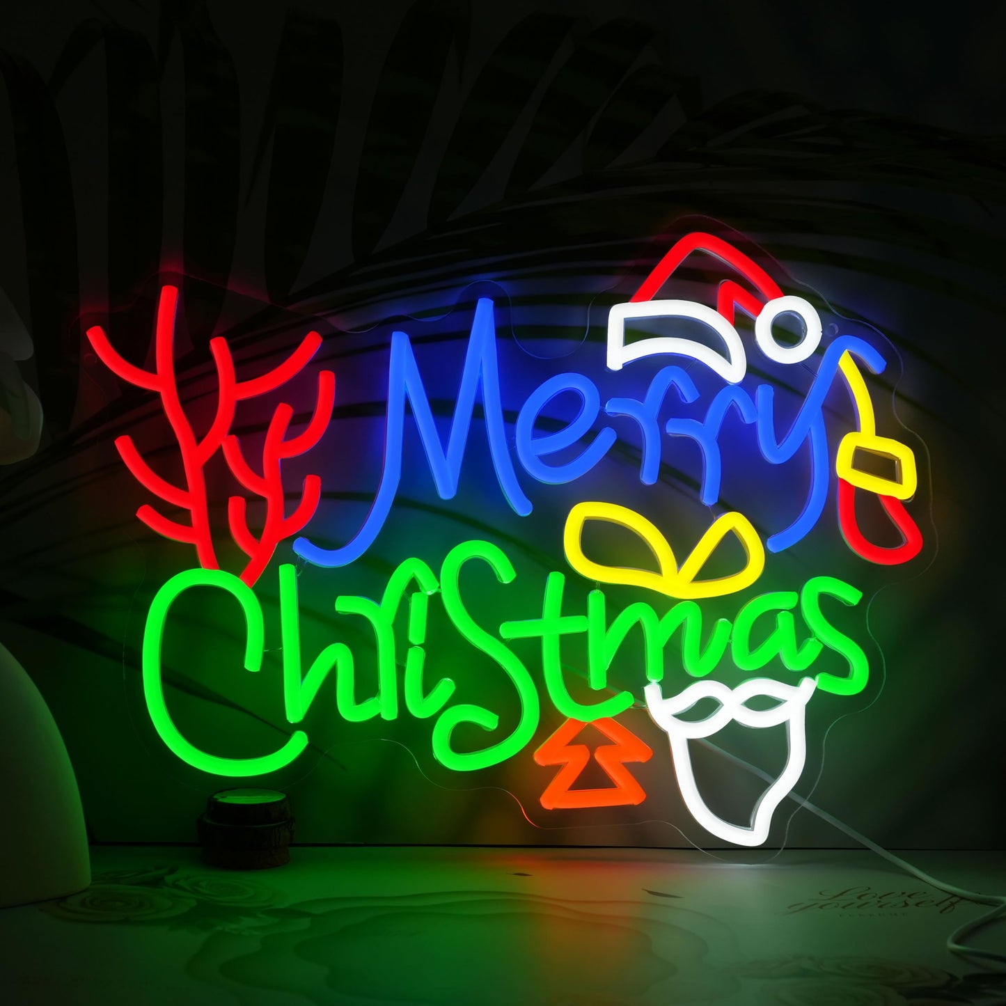 LISIGNVE Merry Christmas Neon Sign with Santa Hat Dimmable USB Powered Led Christmas Tree Stocking Light UP Sign for Home Bar Window New Year Party(16.5 * 12.4 In)