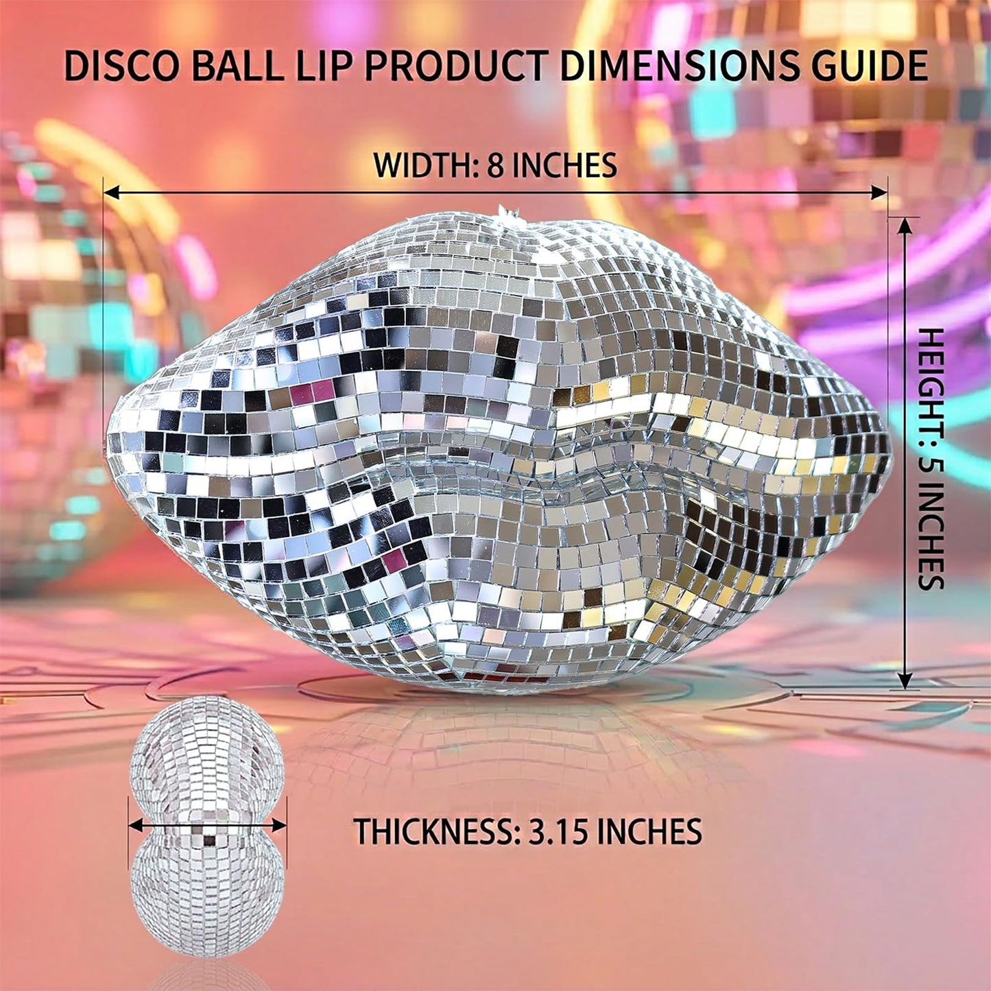 Lips Disco Ball Decor, Hanging Silver Disco Ball Ornament, Lip-Shaped Pop Art Decoration, Cute Handmade Gift for Retro Party, Bedroom, Wedding, Christmas