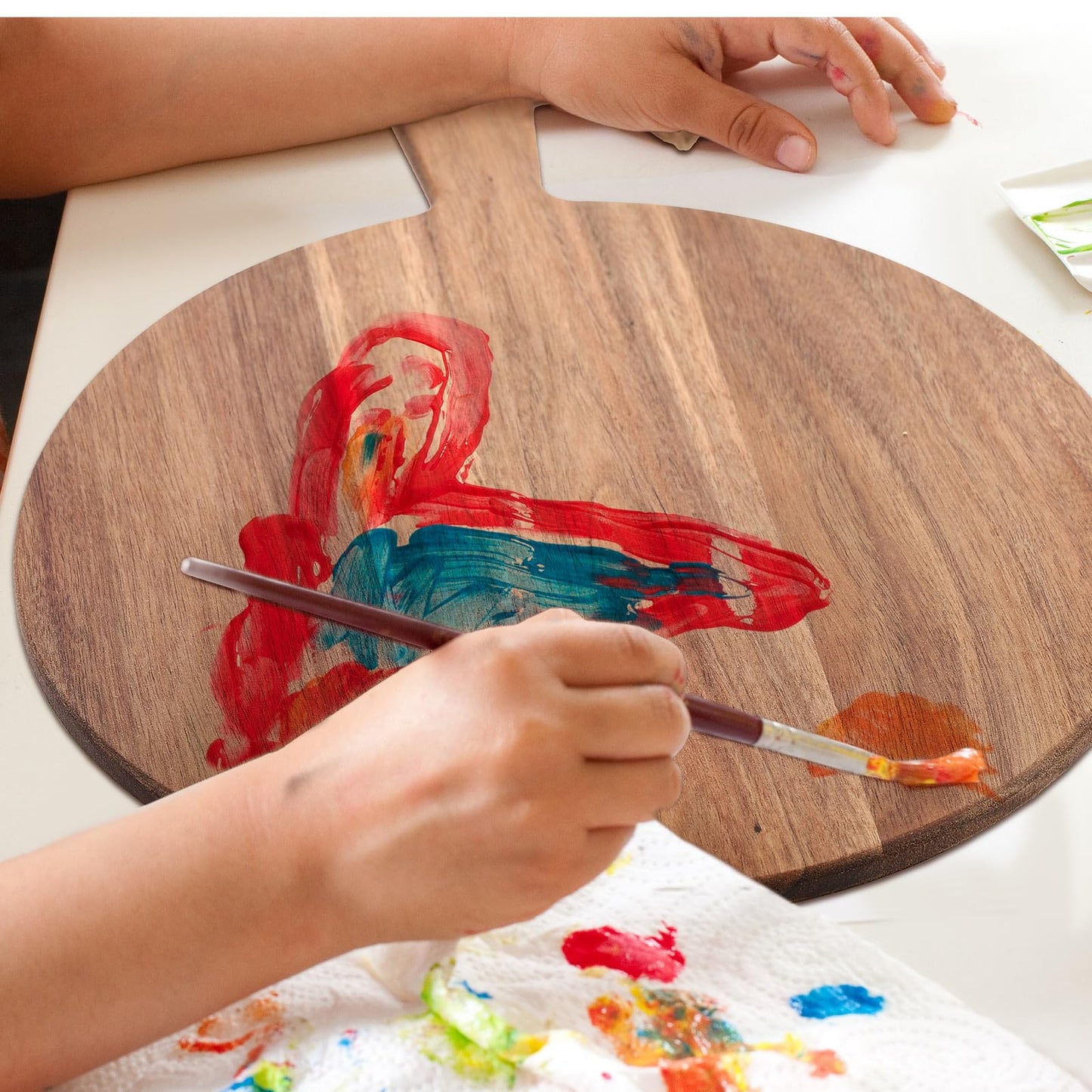 Patelai 12 Piece Round Wood Cutting Board with Handle Bulk Pizza Peel Laser Engraving Serving Charcuterie Cheese Bread Cutting Board Bulk Gifts for DIY Christmas Housewarming(Acacia Wood,13 Inch)