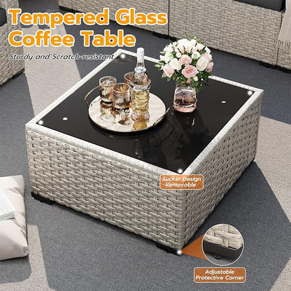 UDPATIO Outdoor Patio Furniture Set, 7-Piece Modular Sectional Sofa with Tea Table, PE Wicker Outdoor Conversation Set for Patio, Garden, Backyard Black