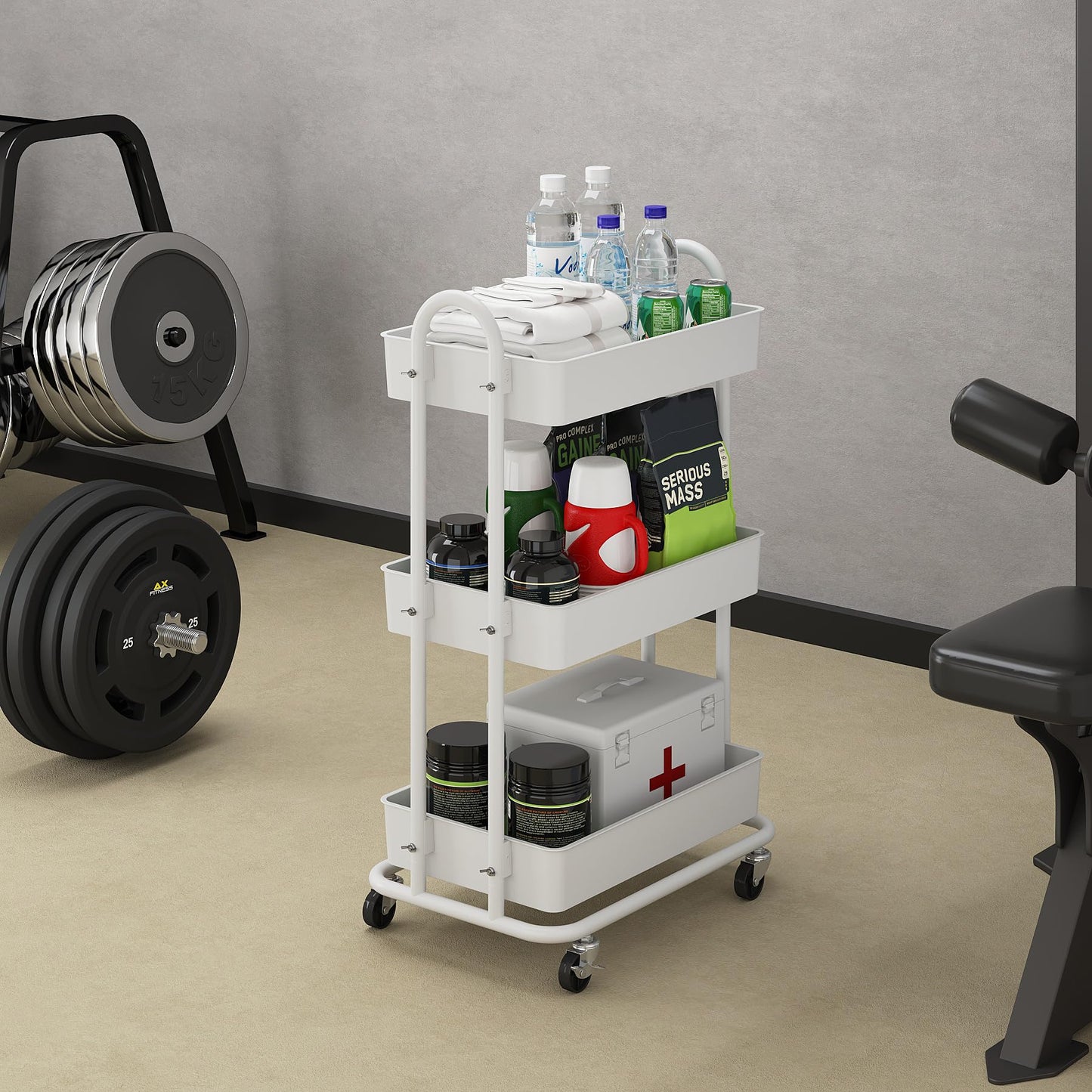 Boeeoan 3-Tier Utility Cart with Wheels, Rolling Cart, Storage Shelves, Multi-Functional Organizer Cart for Bathroom, Office, Kitchen, White