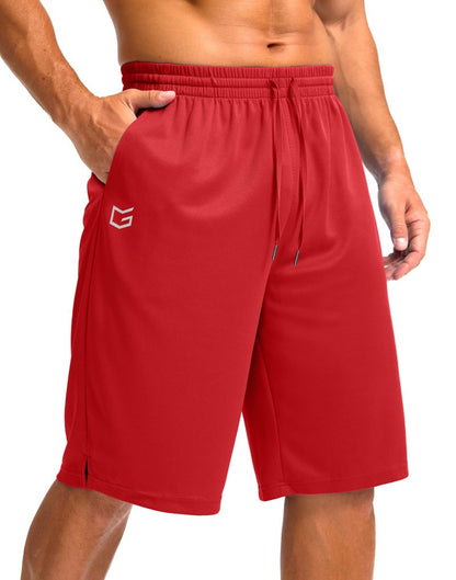Men's Athletic Shorts with Pockets 9" / 11" Long Basketball Shorts Lightweight Quick Dry Gym Workout Shorts for Men(Red,XXXL)