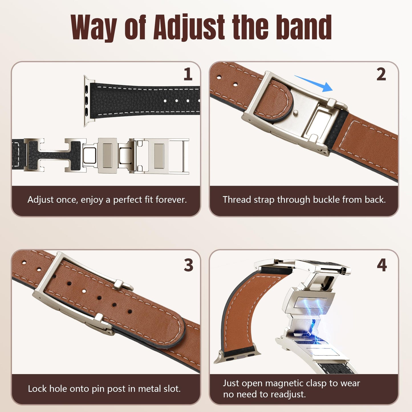 Charlam Leather Magnetic Watch Band, Compatible with Apple Watch Bands 40mm 38mm 41mm 42mm 44mm 45mm 46mm 49mm Women Men, Top Grain Leather Designer Strap for iWatch Series 11/10/9/8/7/6-1/Ultra 3/SE3