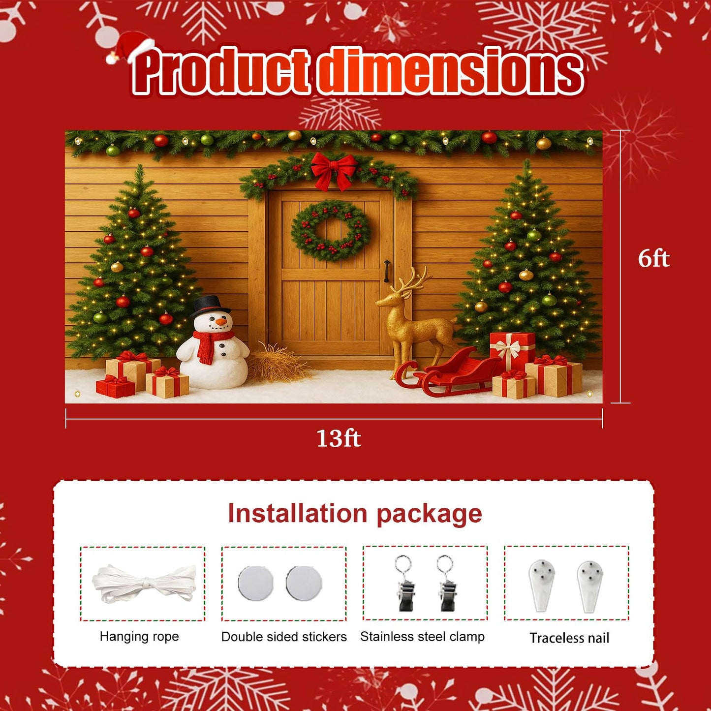 HOMETITUTE Christmas Garage Door Banner 13x6ft Christmas Trees Snowman Theme Backdrop Seasonal Christmas Decor Winter Door Cover Banners for Outside Garage Wall Covering for Party Garage
