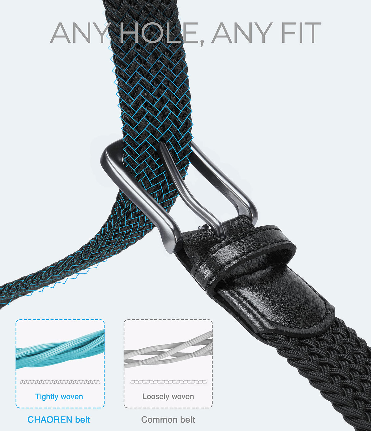 CHAOREN Stretch Belts for Men - Braided Elastic Golf Belt for Men 1 3/8"- Fits Casual Jeans & Shorts