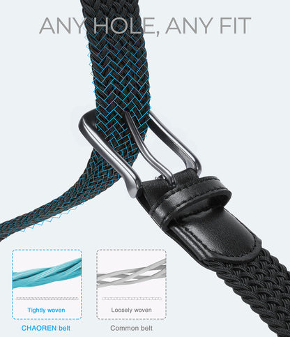 CHAOREN Stretch Belts for Men - Braided Elastic Golf Belt for Men 1 3/8"- Fits Casual Jeans & Shorts