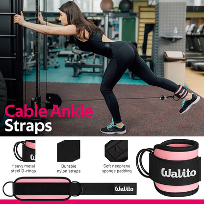 WALITO 8Pcs Barbell Pad Set for Hip Thrust - Squat Pad,Gym Accessories for Women with Bar Bad,Bench Press, with Gym Ankle Straps,Resistance Bands for Working Out,Lifting Strap,Carry Bag (1-Pink)