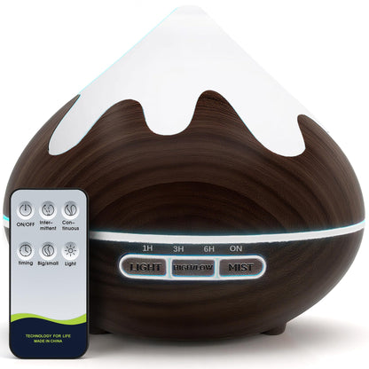 Essential Oil Diffuser for Home 500ML, Ultrasonic Large Diffuser Oil Machine with Remote Control, Aromatherapy Diffusers for Home Office Room, Aroma Diffuser with 14 Color LED & 2 Mist Mode, Brown