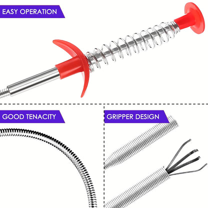Drain Snake, Drain Clog Remover - Gutter Cleaning Tools Drain Cleaner for Toilet Sewer Shower Kitchen Bathroom Tub Clogged Drains Opener Cleaning Tool, Flexible Grabber Claw Pick Up Reacher (79 inch)