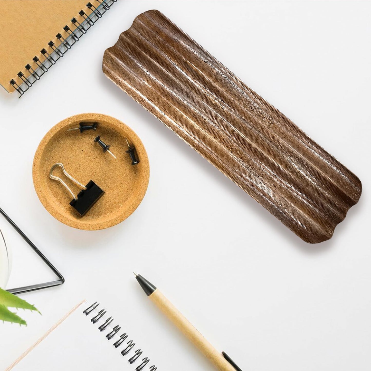 Pen holder Organizer of Office desks, Walnut Desk Pen Stand with 4 Compartments, Wave Pen Tray Office Accessory, Teacher Gifts, Suitable for School, Home, Office Desktop Office Art Accessories