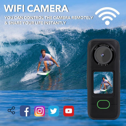 YYCAMUS Waterproof Action Camera with 1/1.27"" Sensor, 4K Video Streaming 20MP Photos Stabilization Video Camera, 1.4"" IPS Touchscreen Dual Microphones Webcam WiFi Camera Body Cam, Black