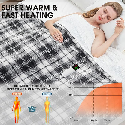 Black Heated Blanket Electric Full Size,72X84 Heating Blanket,Plaid Soft Sherpa Blankets Warmer Gift for Grandma Women Adult,Fast Heating Washable
