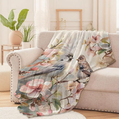 Bluebird Blossom Throw Blanket for Boys Girls Kids Adults Women, Fuzzy Warm Soft Cozy Flannel Blankets Gifts for Bedroom, Couch, Travel, Home Decor 40x50 in