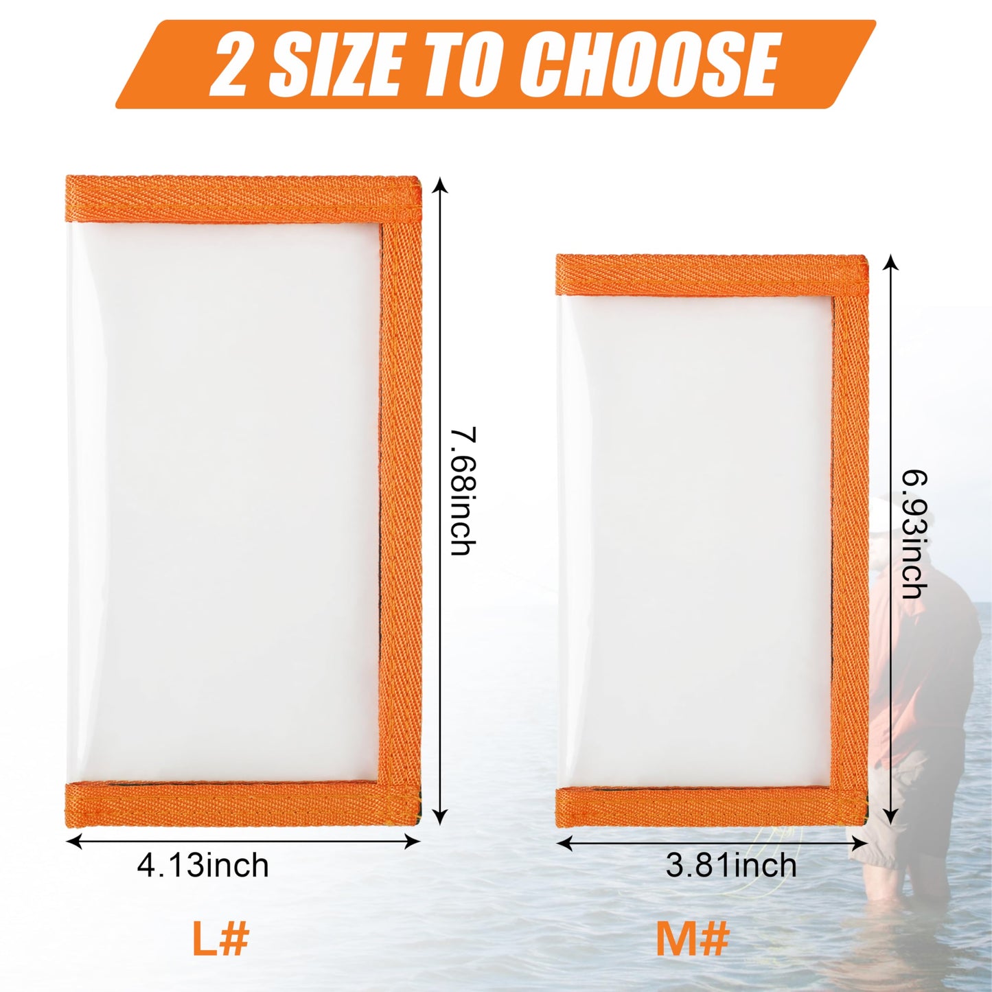 Fishing Lure Wraps for Fishing Rod with Velcro 4 Packs Bait Storage Covers Clear PVC Lure Protector Medium Large Sizes (M+L-ORANGE-4PCS)