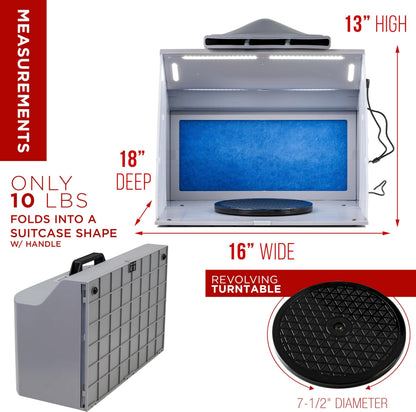 Master Airbrush Portable Airbrush Spray Booth Kit with Dual Exhaust Fans, 4 LED Lights, Turntable & Extension Hose, 16"x18"x13" Hobby Airbrush Booth for Painting, Models, Arts, Crafts, Cakes
