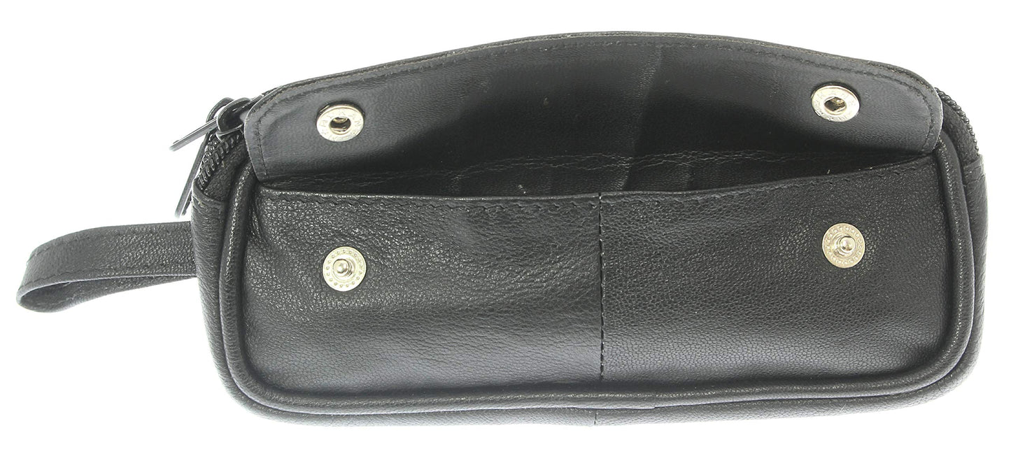 Soft Black Goat Leather Double Spectacle Glasses Case with Belt Loops/Key Ring Loop