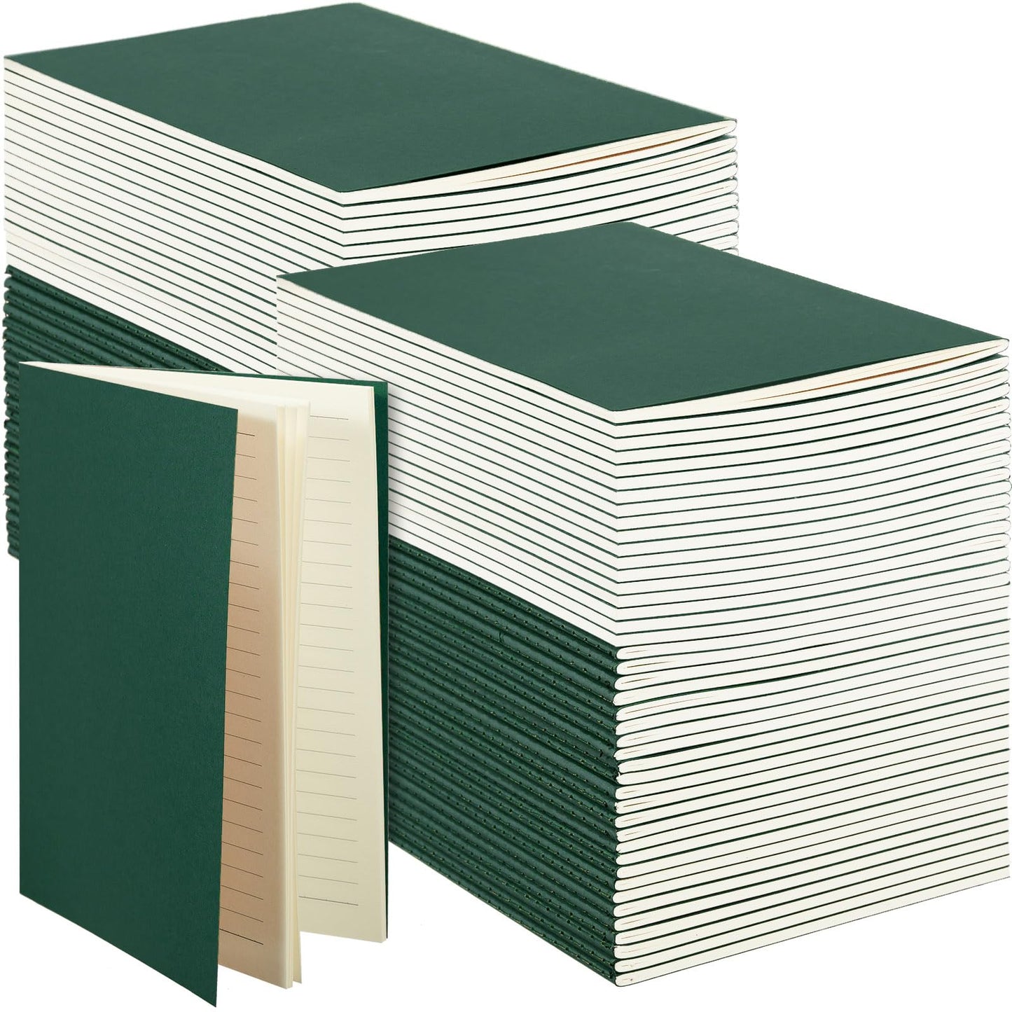 Mimorou 100 Pcs Journals Notebooks Bulk - Kraft Softcover A5 Small Notebooks 5.5 Inch x 8.3 Inch Notepads with 60 Page 30 Sheet for Writing Sketch Travel Office Supplies(Green,Lined)
