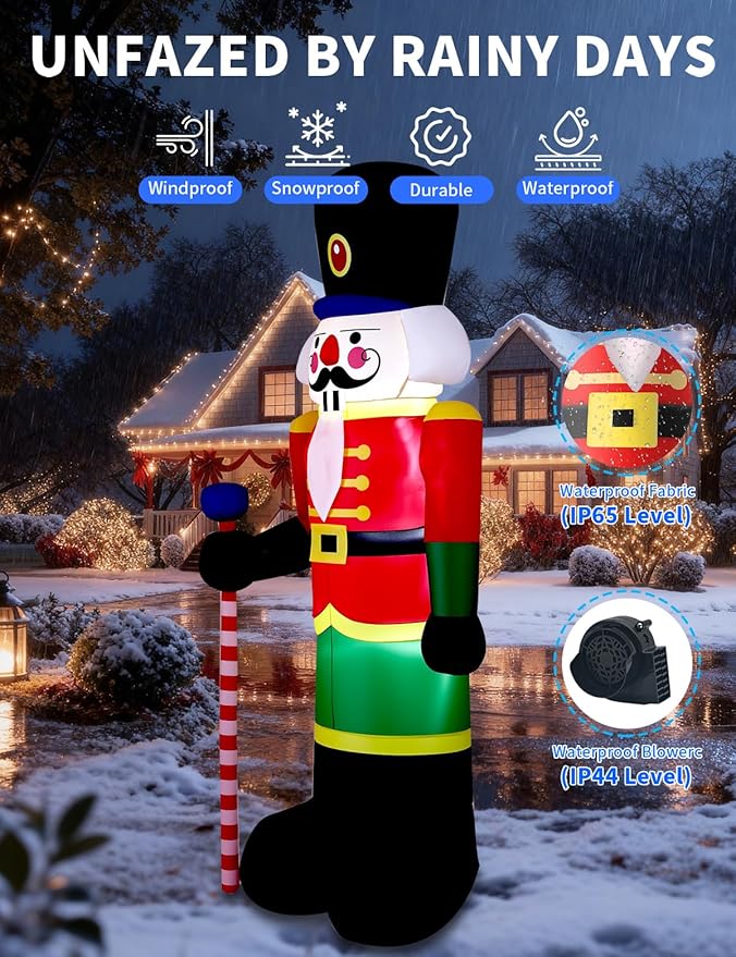 8FT Christmas Inflatables Outdoor Decorations,Inflatable Nutcracker Soldier Build-in LED Light-Christmas Blow Up Yard Decorations for Holiday Garden Lawn Yard Patio