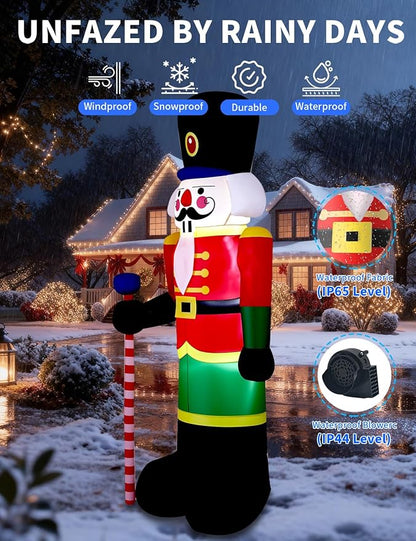 8FT Christmas Inflatables Outdoor Decorations,Inflatable Nutcracker Soldier Build-in LED Light-Christmas Blow Up Yard Decorations for Holiday Garden Lawn Yard Patio