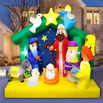 6.5FT Christmas Inflatables Nativity Scene Outdoor Decorations The Birth of Jesus Scene Christmas Blow ups Built in LED Lights Inflatable Christmas Decorations for Garden Lawn Patio