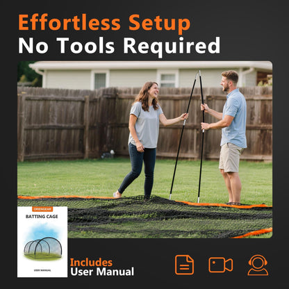 Baseball Batting Cage 30ft for Backyard, Baseball Training Equipment Netting Cages, Golf Softball Baseball Nets for Batting with Frame and Net, Hitting and Pitching Practice, Orange