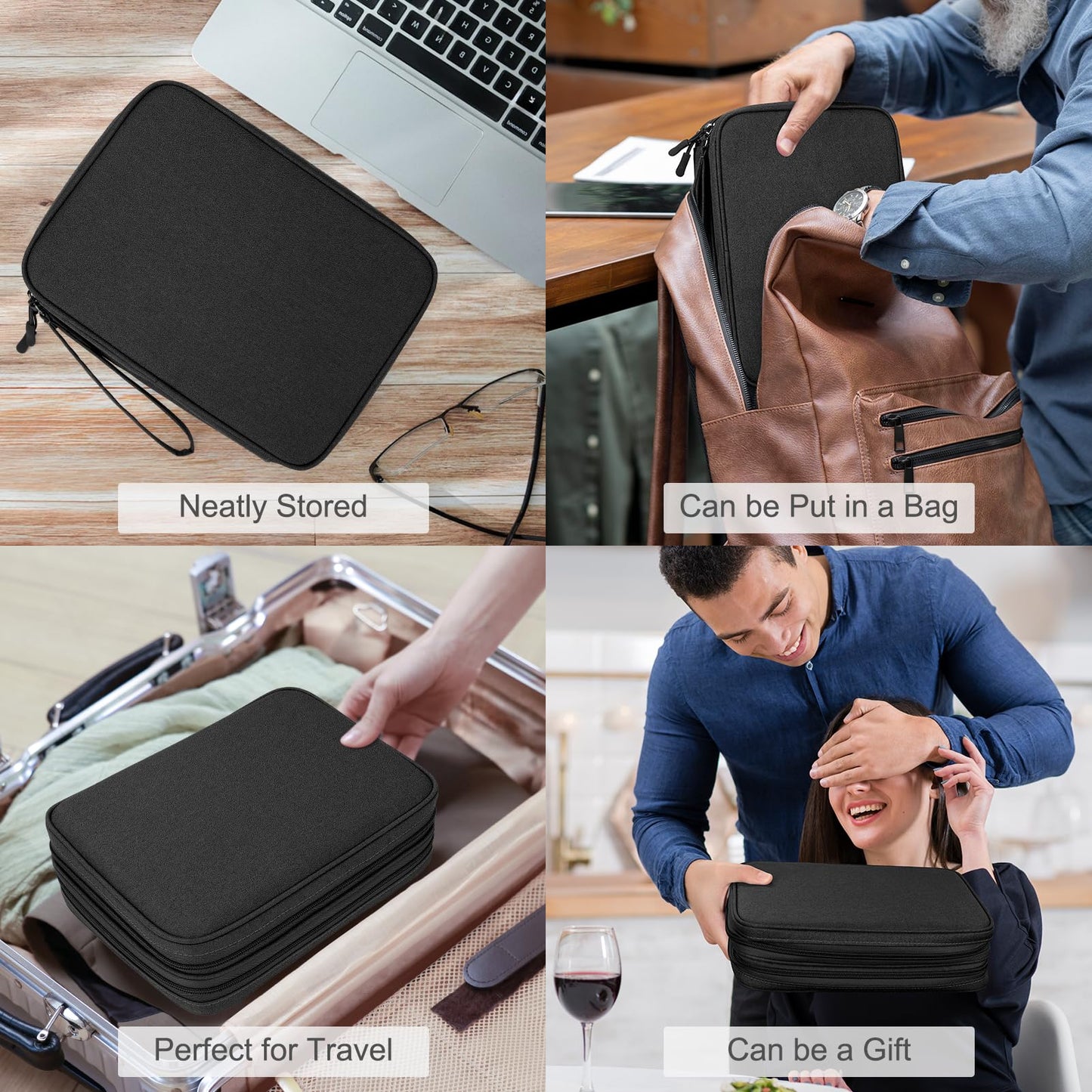 FYY Electronic Organizer, Extra Large Travel Cable Organizer Bag Pouch Portable Waterproof Double Layers All-in-One Storage Bag for iPad, Cable, Power Bank, Laptop Charger for Office/Home, Black