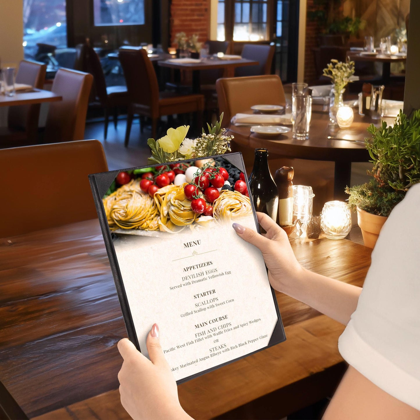 WeChef Menu Holders for Restaurant 8.5"x11" Single Page PU Leather Restaurant Menu Covers with Angled Corners for Wine List Coffee Bar Pub Hotel 5 Pack