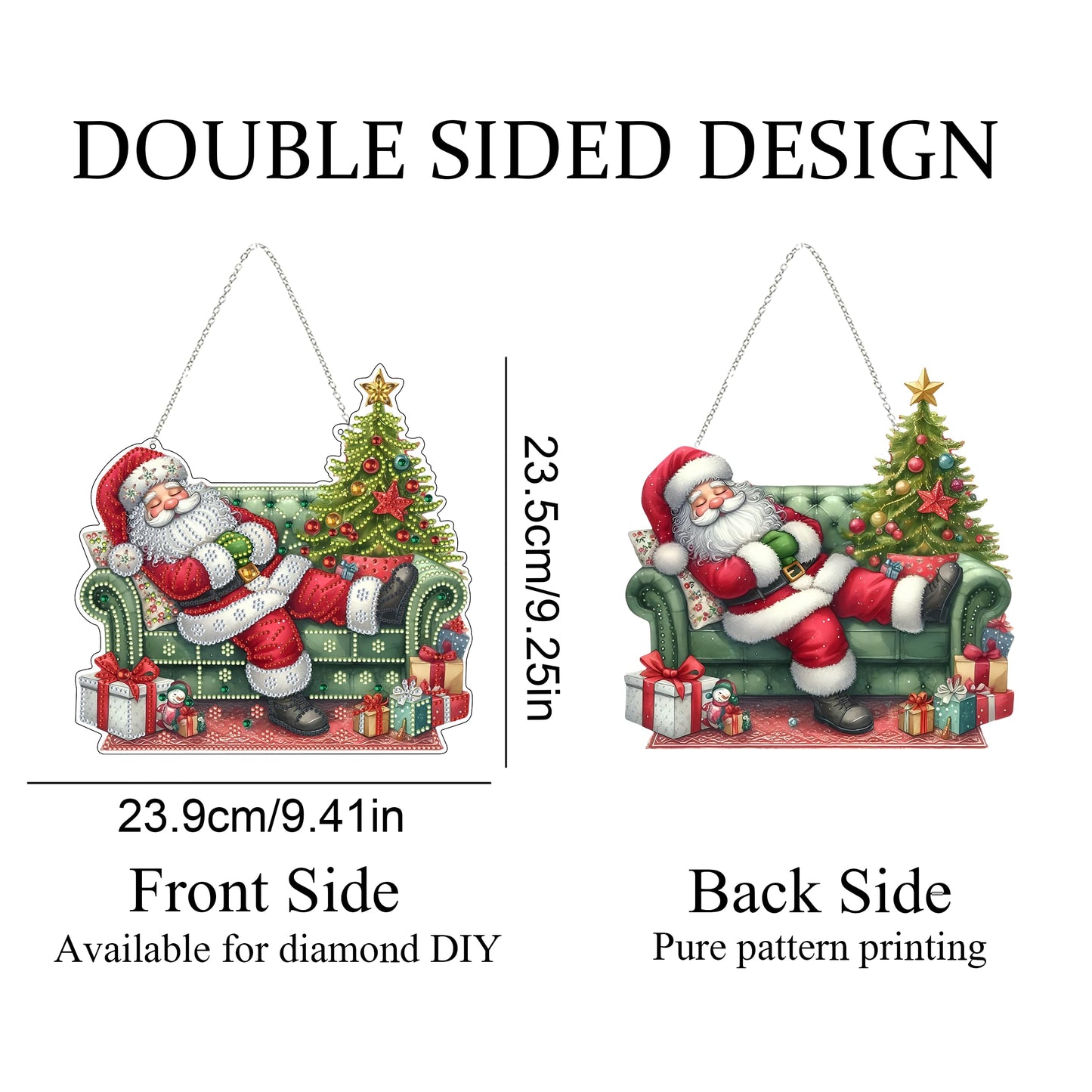 DIY Acrylic Diamond Art Painting Wreath Kits Special Shaped Rhinestone 5D Diamond Art Window Pendants Home Garden Wall Hanging Kits Hanging Ornament (Sleepy Santa Claus)