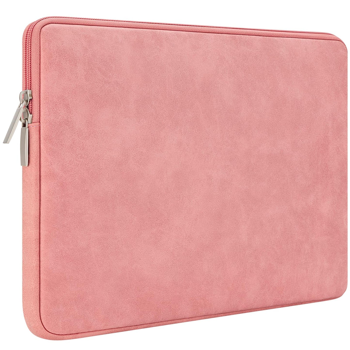 RAINYEAR 14 Inch Laptop Sleeve Protective Case PU Suede Leather Zipper Padded Cover Water Resistant Carrying Bag Compatible with 14" Notebook Computer Chromebook(Coral)