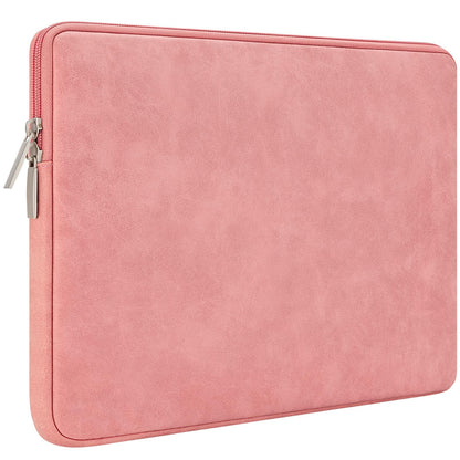RAINYEAR 14 Inch Laptop Sleeve Protective Case PU Suede Leather Zipper Padded Cover Water Resistant Carrying Bag Compatible with 14" Notebook Computer Chromebook(Coral)