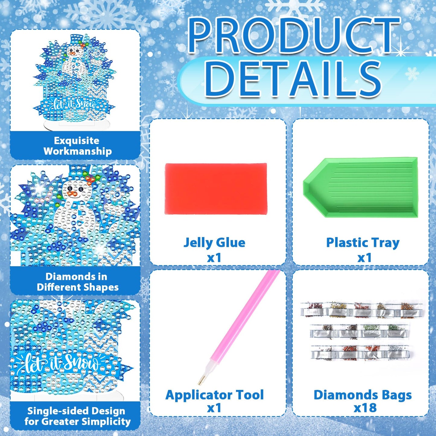 9pcs Winter Diamond Art Tabletop Decoration Winter Diamond Painting Desktop Ornament Christmas Tree Craft Kit Snowman Deer Truck Gnome Xmas Painting Sign Set for DIY Adults Gifts Party Decor