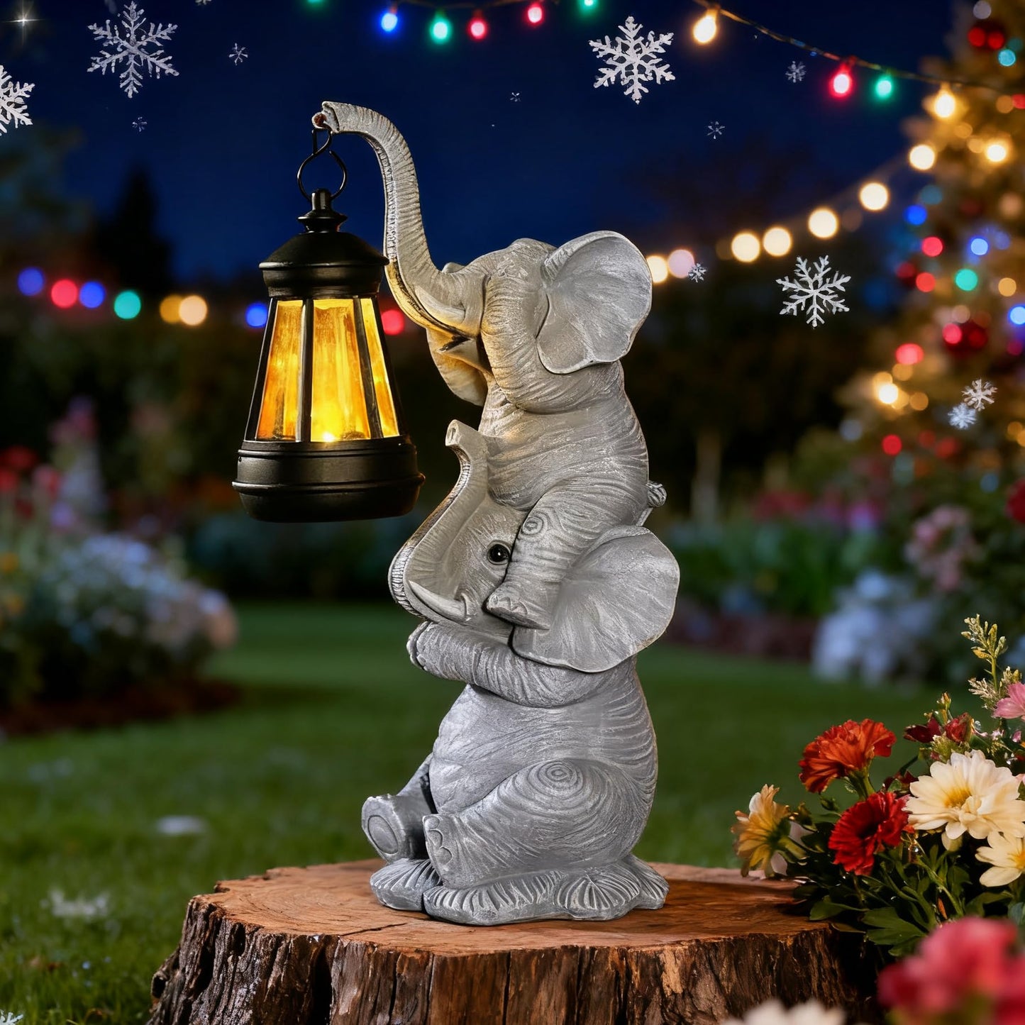Solar Elephant Garden Statue with LED Lights - Waterproof Outdoor Decor for Patio, Yard, Balcony - Unique Elephant Gifts for Women, Mom, Grandma - Birthday, Mother’s Day, Housewarming Gift
