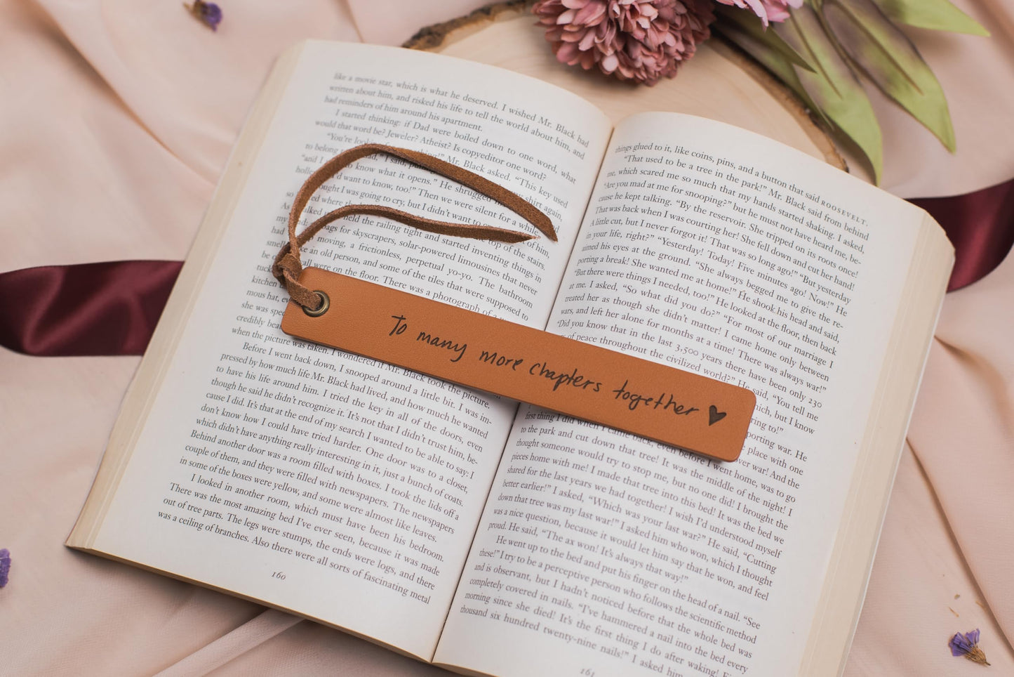 Engraved Leather Bookmark - to Many More Chapters Together, Book Club Reading Page Marker, Gift for Book Lover Nerd Bookworm Wife Girlfriend Fiance Third Year Wedding Anniversary Engagement