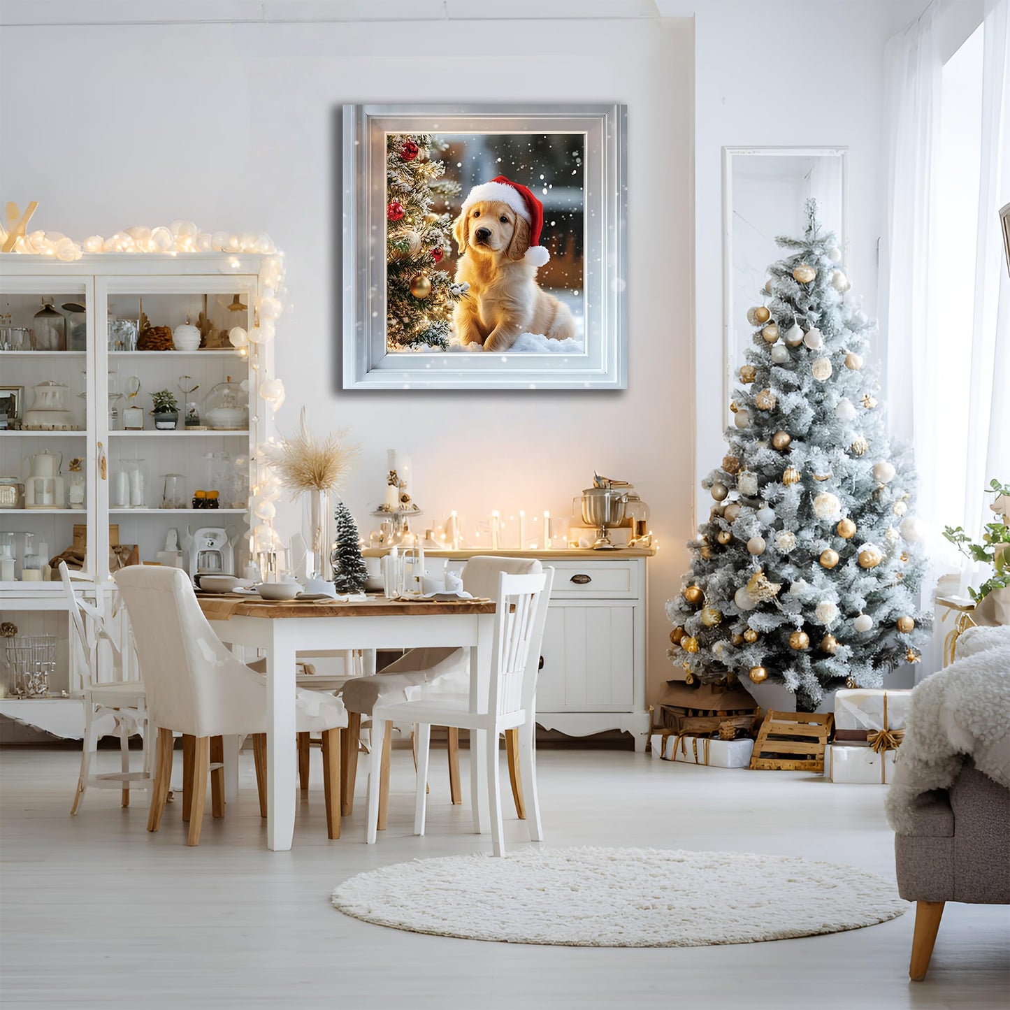 AMAZING WALL Peel and Stick Christmas Faux Window Sticker–Cute Puppy Holiday Wall Décor, Removable 3D Effect Festive Window Scene for Living Room,Bedroom,Office,31.5x31.5in/2PCS