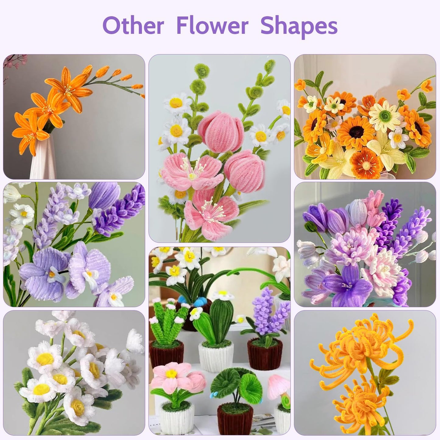 800 PCS Pipe Cleaners Craft, Pipe Cleaners Flowers Kit with Handle, 13 Colors Chenille Stems with Instruction, Art and Craft Supplies