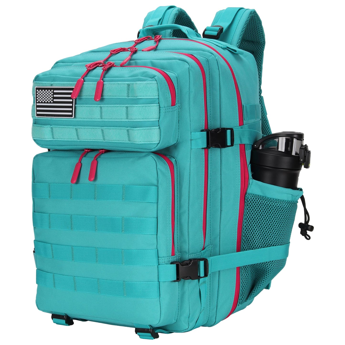 Lovelinks21 25L Tactical Military Backpack Small Travel Rucksack for Men and Women Assault Pack Bug Out Bag Molle Daypack Gym Backpack with Bottle Holder (Neon Teal)
