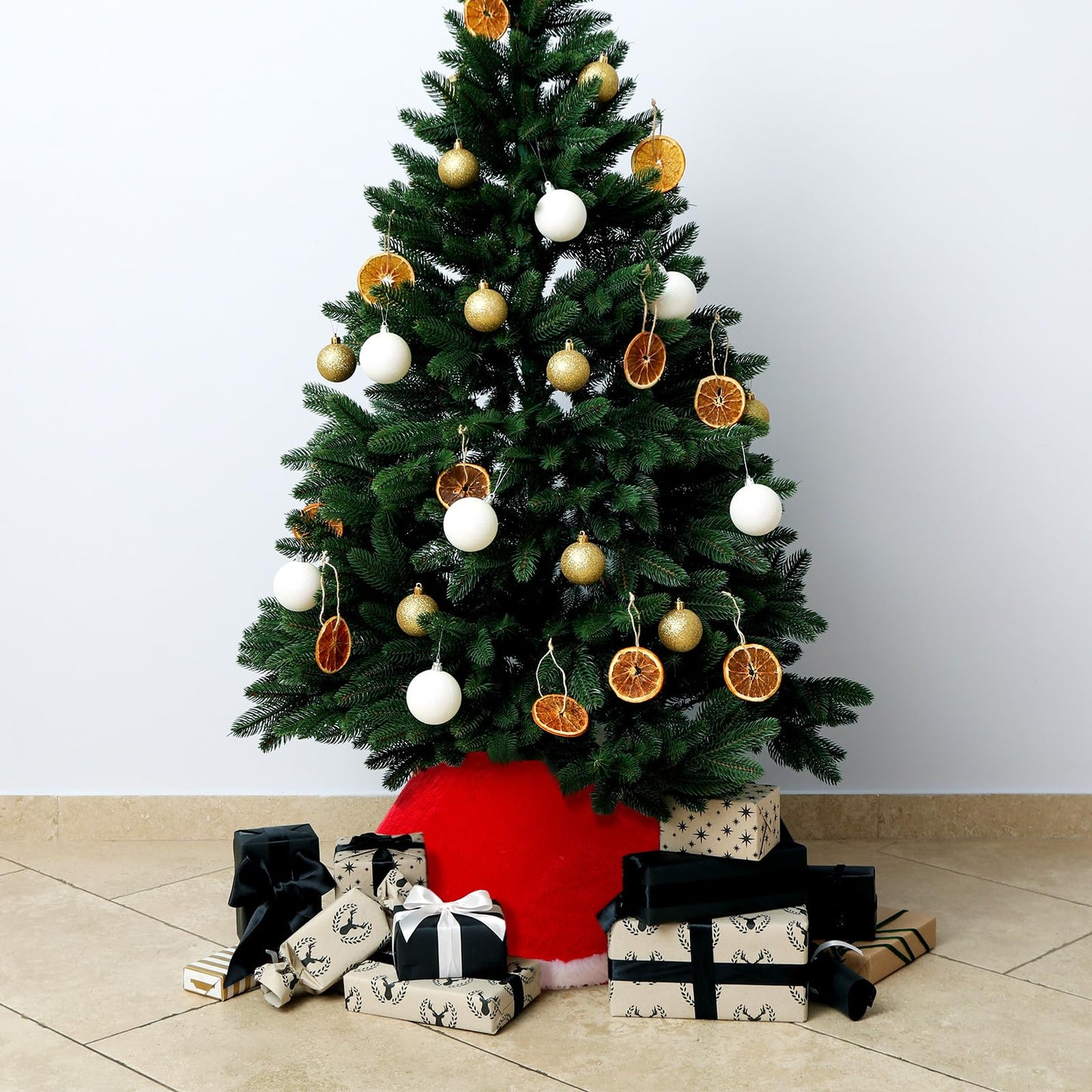 Teenyyou 3 Pcs Mini Christmas Tree Collar for 2-4 ft Mini Tree 17 Inch Diameter Base Small Red Velvet Plush Ring Skirt with White Faux Fur Stand Cover for Xmas Pencil Slim Trees Tabletop Home Decor