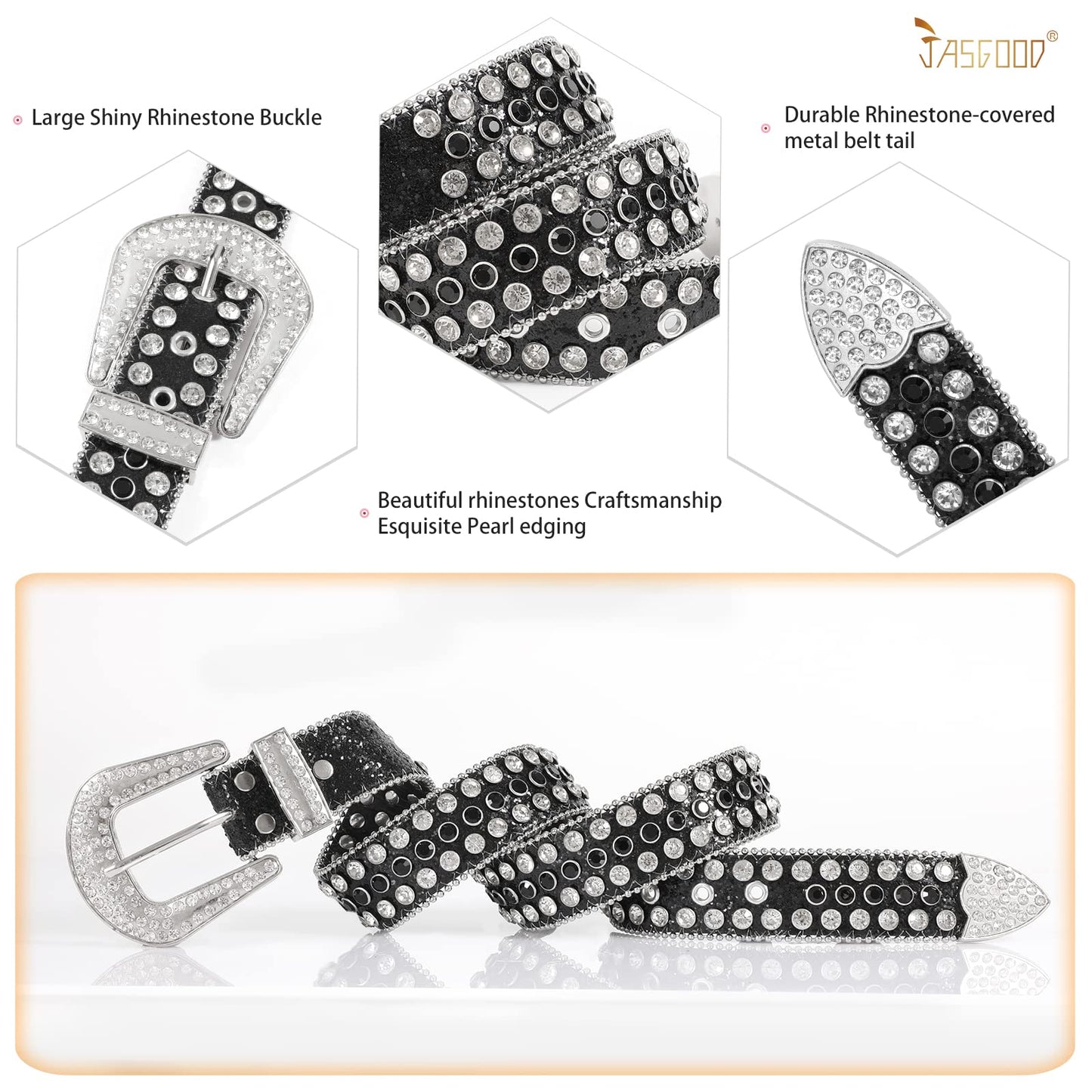 JASGOOD Women Men Rhinestones Belt,Bling Western Cowgirl Cowboy Studded Leather Belt Diamond Waist Belt for Jeans Pants
